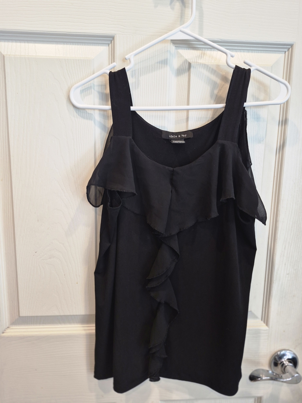 Black Ruffle-Front Women's Top